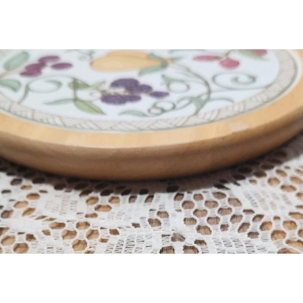 Vintage Dansk Umbrian Fruits Tile And Wood Trivet‎ MCM Thailand 7